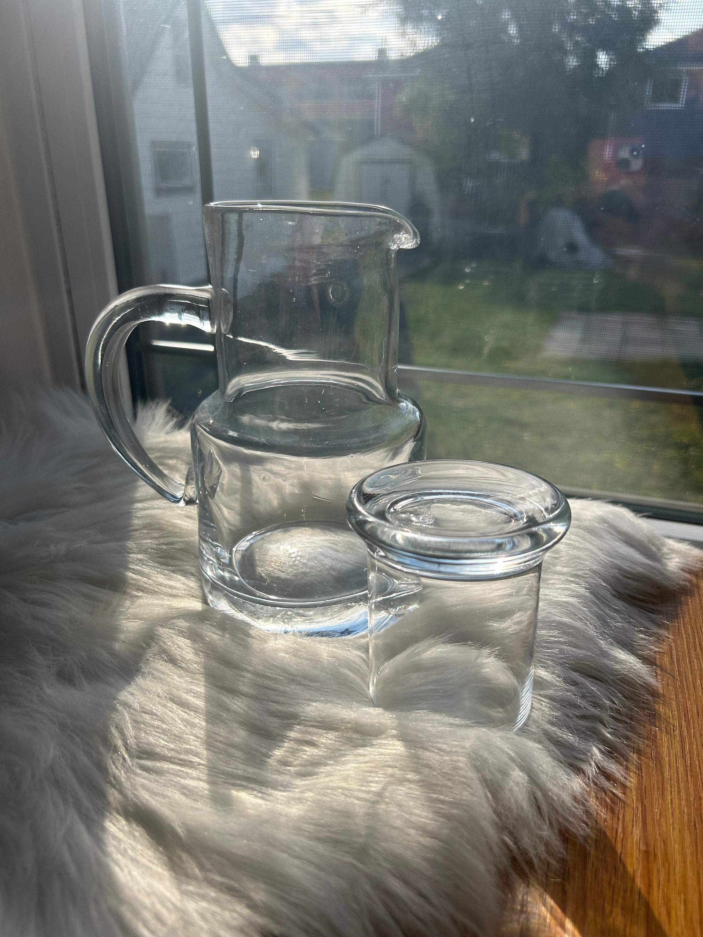 Bedside Water Carafe and Glass Set, Mfacoy 17 OZ Glass Pitcher & 5 OZ Cup,  Bedside Night Carafe Pitcher and Water Glass Tumbler Set, Vintage Glass