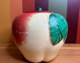 1940s Hull pottery apple cookie jar ceramic fall autumn decor - CRAZING