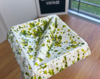 Cenicero de cerámica de esmalte por goteo vintage cerámica cuadrada salpicadura blanca y verde