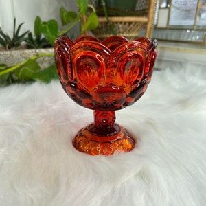 Vintage L.E. Smith Moon and Stars Amberina Red Orange Goblet Candy Dish Compote 6 Inches tall
