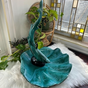 CCC pottery turquoise MCM shark giant clam shell statue figurine OOAK