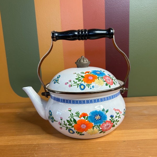 Vintage floral flor primavera hervidor tetera agua esmalte
