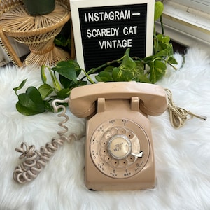Vintage white cream phone rotary bell home table top telephone phone Jack landline-  untested, sticker residue CHIPPED