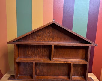 Vintage homemade wooden house wall decor shelf Knick knacks crystals and minis
