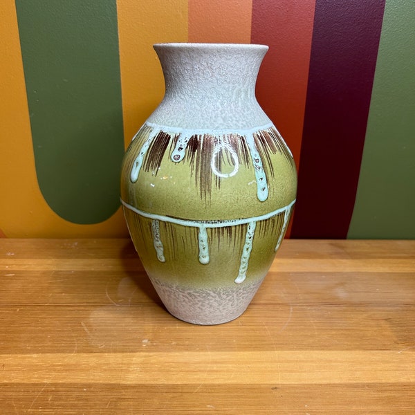 1970s Fohr Keramik fat lava west German vase 1245-25 green drip glaze - CHIPPED