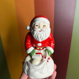 Vintage Christmas smiling Santa piggy bank with sack ceramic cute kitschy decor money Mr clause