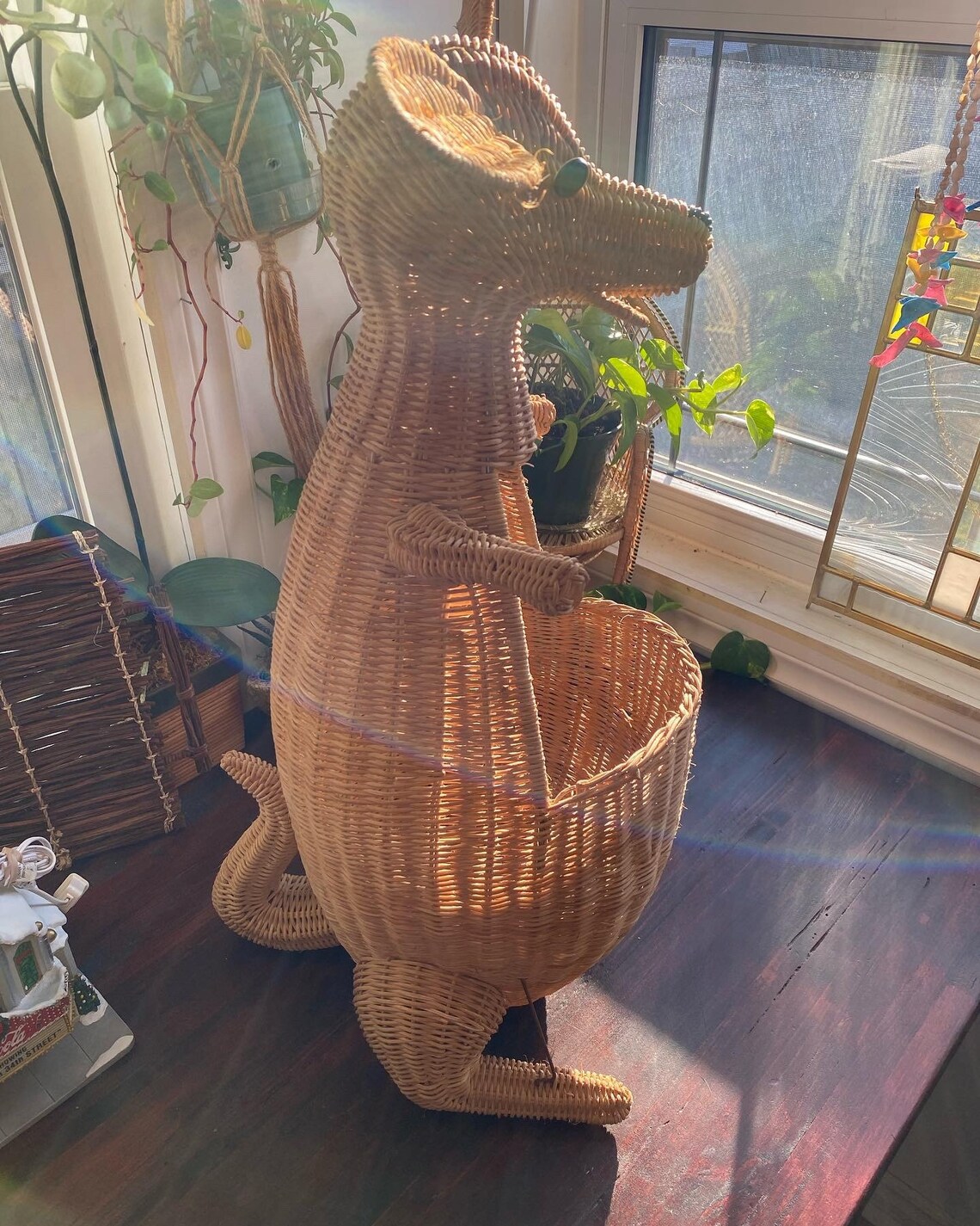 Vintage Wicker Kangaroo Basket Boho Animal Rare Etsy