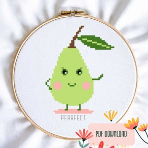 Pearfect Cross Stitch Pattern PDF, Modern Cross Stitch
