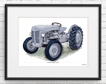 Massey Ferguson TE20 Giclée Print / Personalised Tractor Print/ Massey Fergi / Grey Tractor Print - Tractor Gifts