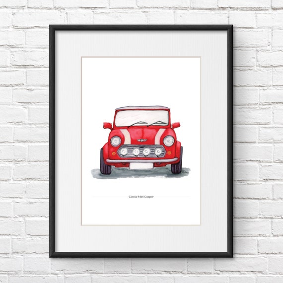 Classic Mini Cooper Front View Illustration Giclée Print