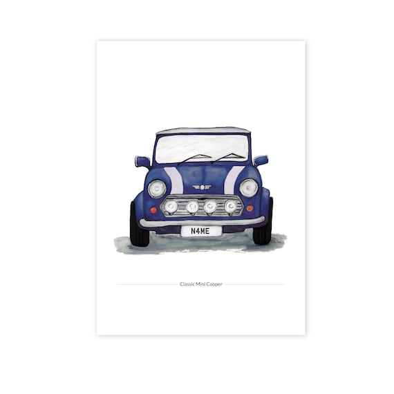 Classic Mini Cooper Front View Illustration Giclée Print