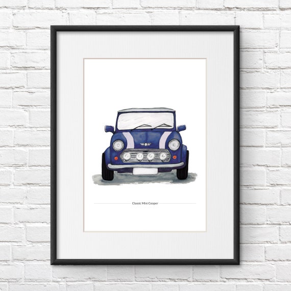 Classic Mini Cooper Front View Illustration Giclée Print