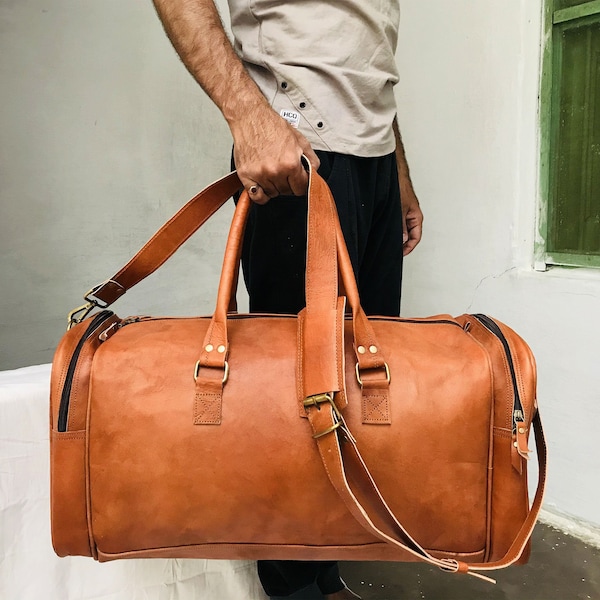 Full Grain Vintage Brown Leather Travel Bag, Leather Duffle Bag, Weekender Bag, Leather Overnight Bag, Personalized Handmade Mens Travel Bag