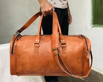 Full Grain Vintage Brown Leather Travel Bag, Leather Duffle Bag, Weekender Bag, Leather Overnight Bag, Personalized Handmade Mens Travel Bag