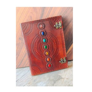 Handmade Seven Stone Leather  Lock Journal For Artist Chef Notebook Refillable Sketchbook For Men And Women Travel Journal Valentine Gift