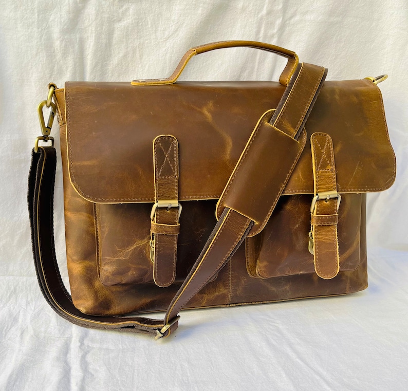 Classic Buffalo Leather Messenger Bag, Mens Laptop Bag, Shoulder Bag