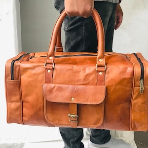 20" Handmade Leather Duffle Bag, Leather Travel Bag, Leather Gym Bag, Weekender Bag, Overnight Bag, Gifts For Him, Personalized Gift For Men