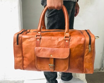 20" Handmade Leather Duffle Bag, Leather Travel Bag, Leather Gym Bag, Weekender Bag, Overnight Bag, Gifts For Him, Personalized Gift For Men