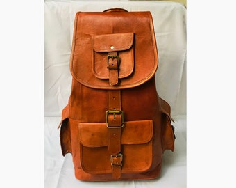 Personalized Full Grain Leather Backpack – Vintage Travel Rucksack (16" or 20")