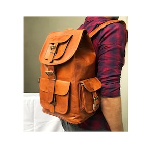 16&#39;&#39; Personalized Vintage Handmade Brown leather Backpack Men Women Backpack Laptop bag Convertible Travel Rucksack Best Valentine Gift