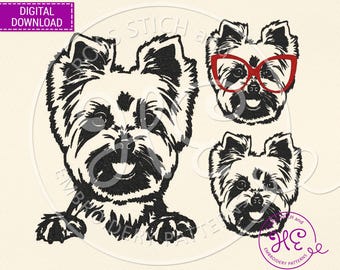 Yorkshire Terrier Dog Embroidery Designs, Embroidery Pattern For Machine, Download, Simple Pet Face Sketch, Pes Exp Hus Dst Jef File