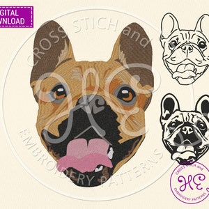 French Bulldog Embroidery Designs, Embroidery Pattern For Machine, Download, Funny Frenchie Face Animal, Colorful, Outline Sketch, Janome