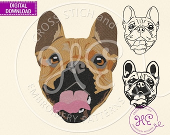 French Bulldog Embroidery Designs, Embroidery Pattern For Machine, Download, Funny Frenchie Face Animal, Colorful, Outline Sketch, Janome