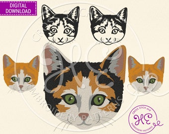 Calico Cat Embroidery Designs, Machine Embroidery Pattern, Ukraine Digital Download, Kitten Colorful File, Cute Animal Pet Face, Bernina