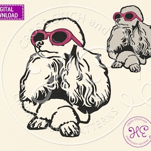 Poodle Embroidery Design, Machine Embroidery Pattern, Download, French Poodle Glasses, Glamorous Pet Scheme, Dog Breed Janome Tajima Bernina