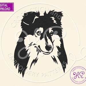 Sheltie Embroidery Designs, Machine Embroidery Pattern, Download, Outline Sketch, Collie Lover Design, Shetland Sheepdog Head, Dog Breed