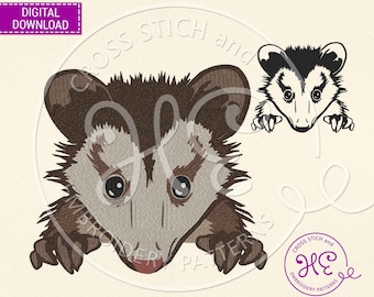 Motifs de broderie d'opossum, modèle pour machine, téléchargement, animal de la forêt mignon, opossum de Virginie sauvage, Nature sauvage, Bernina Janome
