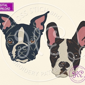 Boston Terrier Embroidery Design, Embroidery Pattern For Machine, Download, Cute Pet Face Scheme, Animal Art, Breed, Bernina Tajima Janome