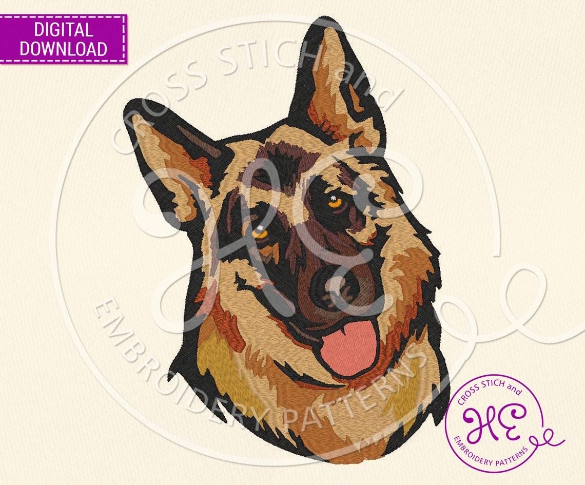 German Shepherd Dog Embroidery Pattern Machine Embroidery Etsy