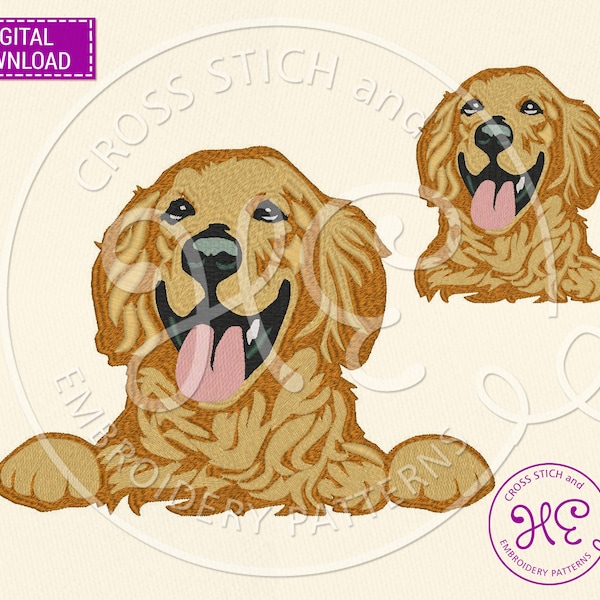 Golden Retriever Dog Embroidery Pattern, Machine Embroidery Designs, Download, Ukraine Shops, Funny Goldie Pet Scheme, Dst Pes, Animal Breed