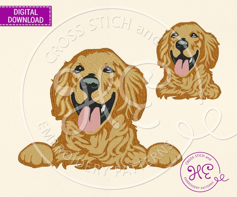 Golden retriever dog embroidery pattern machine embroidery  etsy