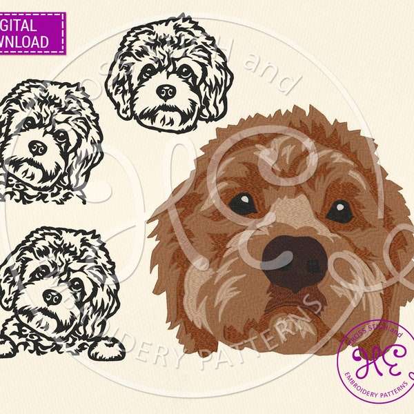 Cavapoo Dog Embroidery Designs, Machine Embroidery Pattern, Download, Cute Puppy, Peeking Head Paw, Headband, Colorful Design, Dst Pes Jef