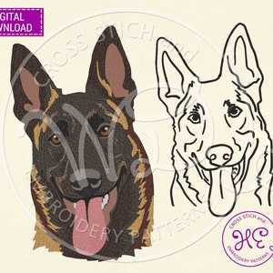 Belgian Malinois Embroidery Designs, Machine Embroidery Pattern, Download, Outline Sketch, Colorful Dog Design, Working Dog Head, Dog Breed