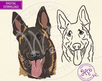 Belgian Malinois Embroidery Designs, Machine Embroidery Pattern, Download, Outline Sketch, Colorful Dog Design, Working Dog Head, Dog Breed