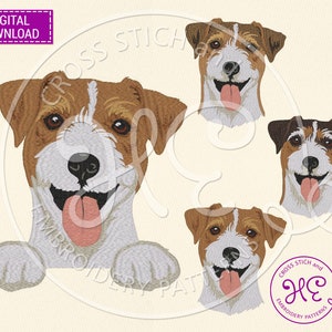 Jack Russell Terrier Dog Embroidery Designs, Machine Embroidery Pattern, Download, Colorfull Pet Face Scheme, Animal Head, Pes Dst Jef File