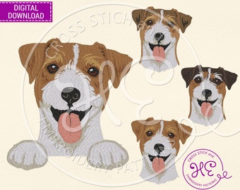 Jack Russell Terrier Dog Embroidery Designs, Machine Embroidery Pattern, Download, Colorfull Pet Face Scheme, Animal Head, Pes Dst Jef File