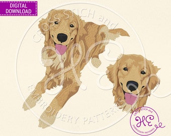 Golden Retriever Dog Embroidery Machine Design PES HUS DST Jef - Etsy