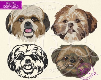 Shih Tzu Embroidery Designs, Machine Embroidery Pattern, Download, Cute Pet Portrait Embroidery, Colorful Design, Dog Breed, Pes Dst Jef Exp
