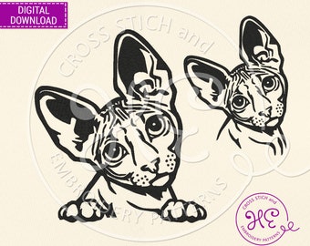 Sphynx Cat Embroidery Designs, Machine Embroidery Pattern, Ukraine Digital Download, Peeking Kitten Schem, Hairless Animal Pet Face, Bernina