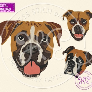 Boxer Dog Embroidery Design, Machine Embroidery Pattern, Download, Cute Pet Portrait, Ukrainian Shop, Colorful Art, Dog Breed, Dst Pes Jef