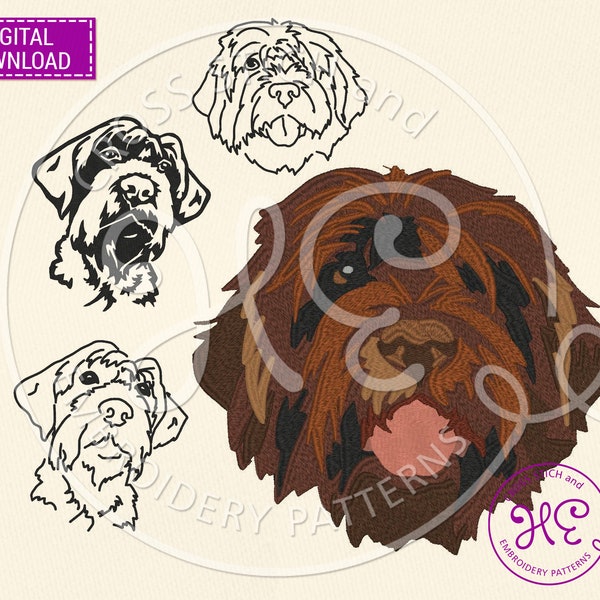 Wirehaired Pointing Griffon Dog Embroidery Designs, Machine Embroidery Pattern, Download, Hunting Dog Colorful, Outline Sketch, Dog Breed