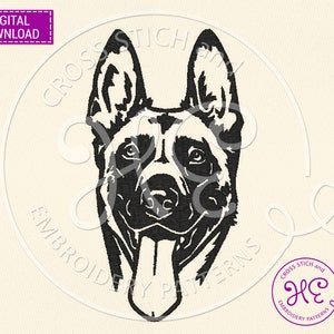 Belgian Malinois Embroidery Designs, Machine Embroidery Pattern, Download, Outline Sketch, Dog Lover Design, Working Dog Head, Dog Breed