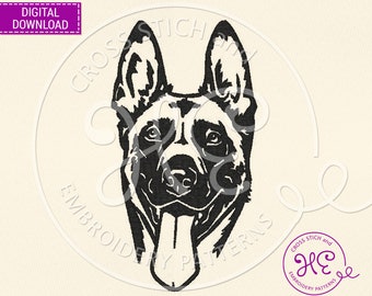 Belgian Malinois Embroidery Designs, Machine Embroidery Pattern, Download, Outline Sketch, Dog Lover Design, Working Dog Head, Dog Breed
