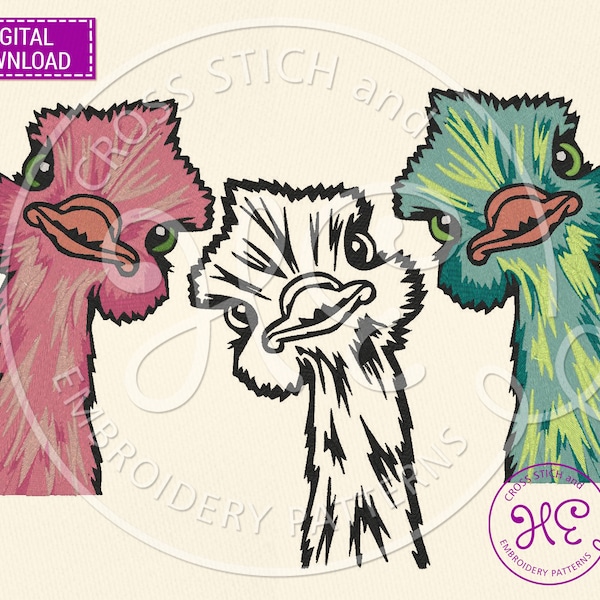 Ostrich Embroidery Design, Embroidery Designs For Machine, Download, Emu Bird Pattern, Australian Animal Scheme, Tajima, Bernina