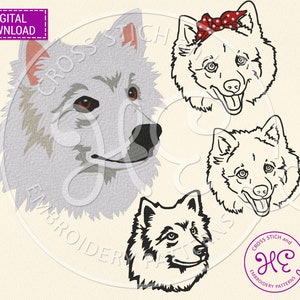 Japanese Spitz Embroidery Design, Machine Embroidery Pattern, Download, Cute Pet Scheme, Realistic Dog Spitz, Colorful Outline, Dog Breed