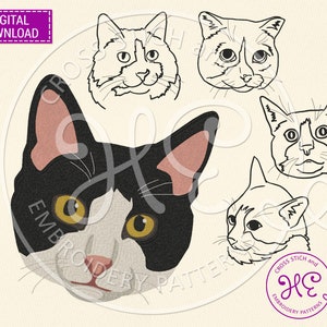 Tuxedo Cat Embroidery Designs, Embroidery Pattern For Machine, Download, Simple Pet Face Schem, Outline Sketch, Ukraine Shops, Pes Dst Jef